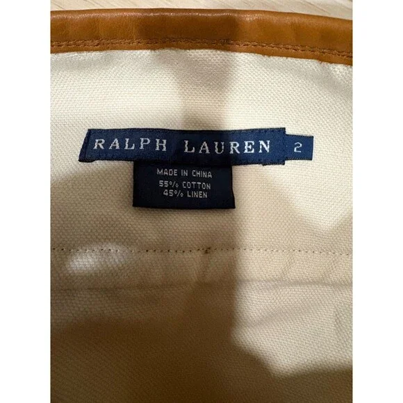 Ralph Lauren White Linen Blend Skirt w/ Brown Leather Trim Buckle Detail Size 2 - Picture 8 of 9